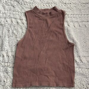 One Step Ahead Ribbed Mock Neck Tank Top - Brown